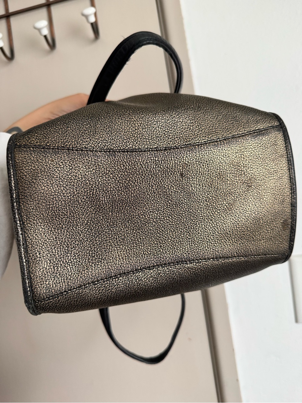 Coach Metallic Bronze Pebble Leather Tote with Black Handles - Picture 5 of 5